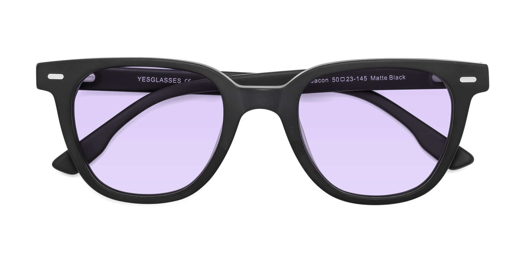 Folded Front of Beacon in Matte Black with Light Purple Tinted Lenses