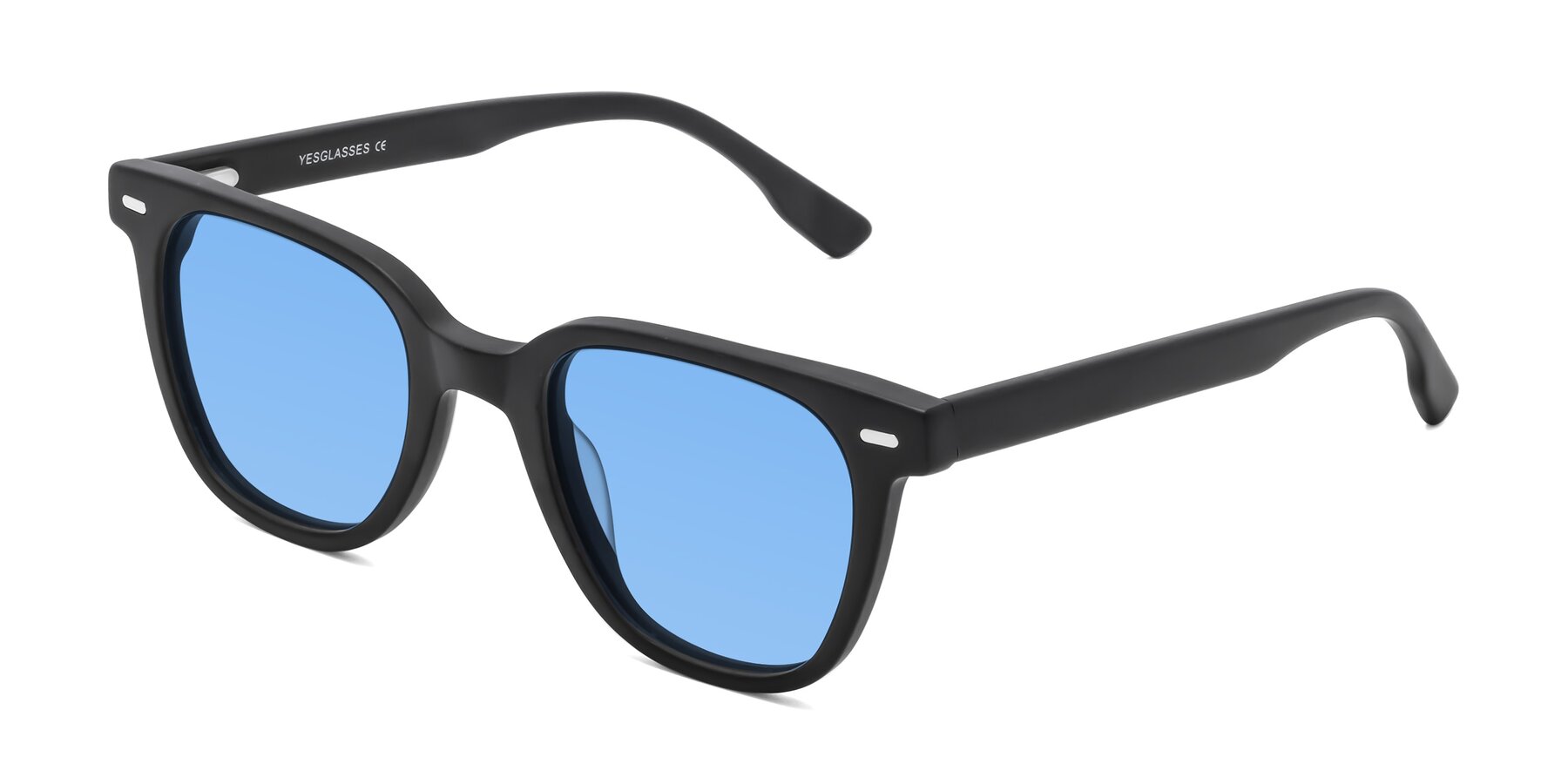 Angle of Beacon in Matte Black with Medium Blue Tinted Lenses