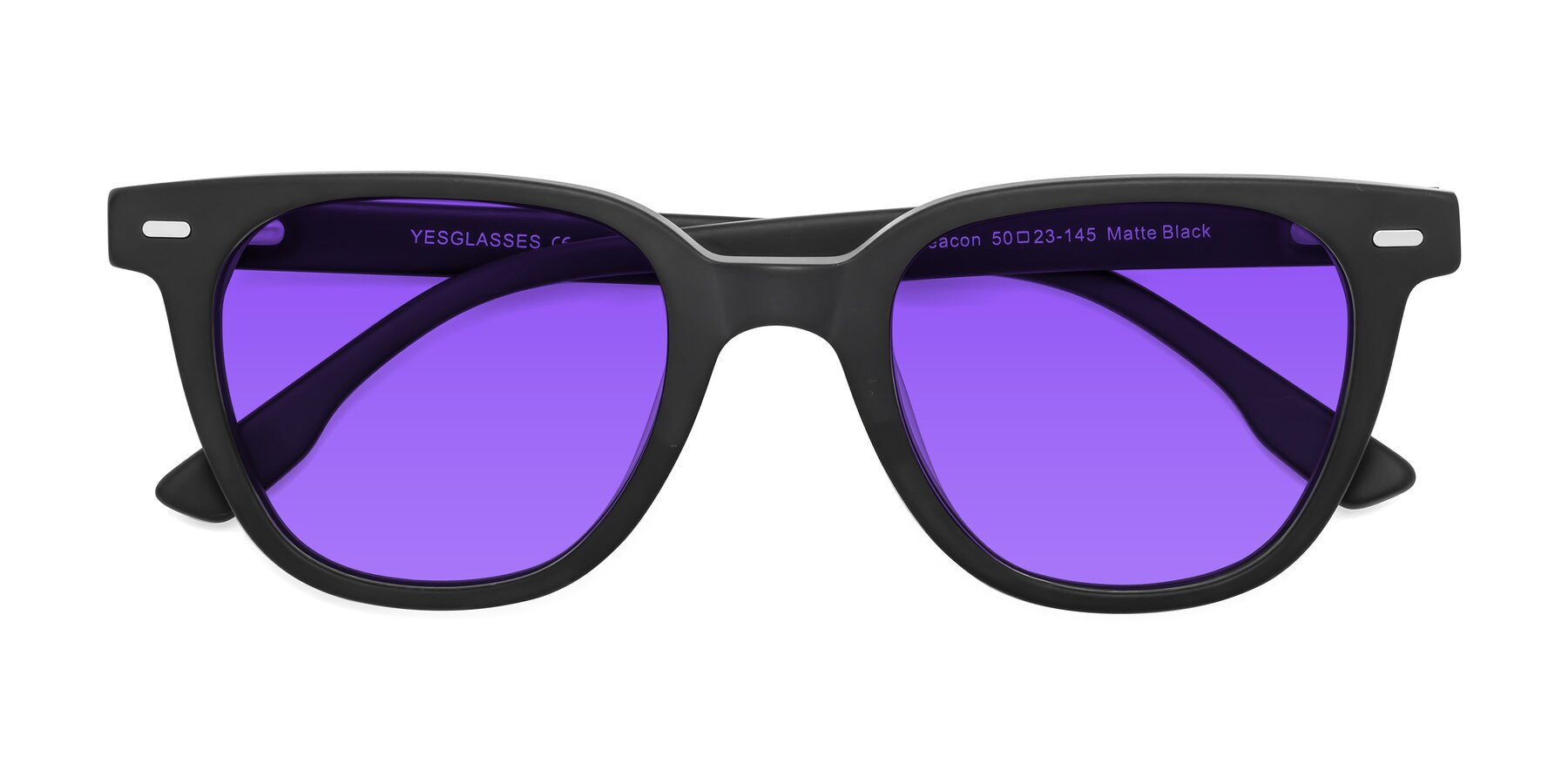 Folded Front of Beacon in Matte Black with Purple Tinted Lenses
