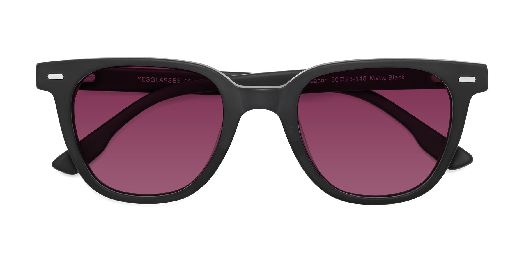 Folded Front of Beacon in Matte Black with Wine Tinted Lenses