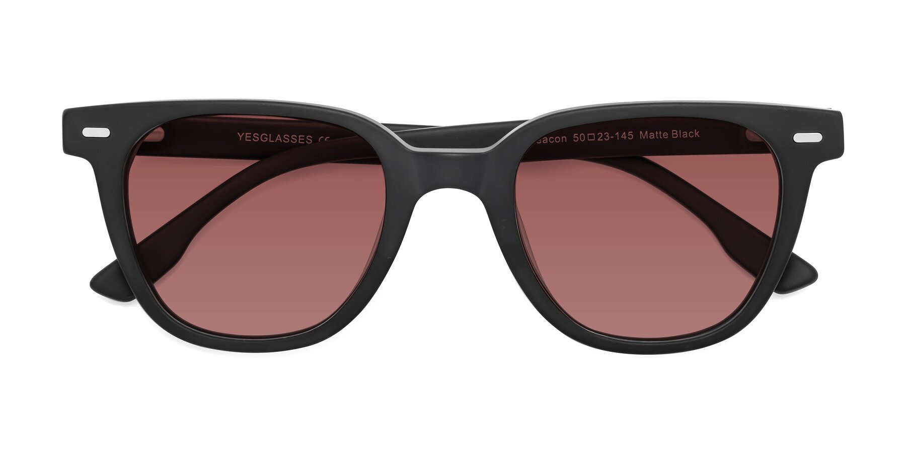 Folded Front of Beacon in Matte Black with Garnet Tinted Lenses