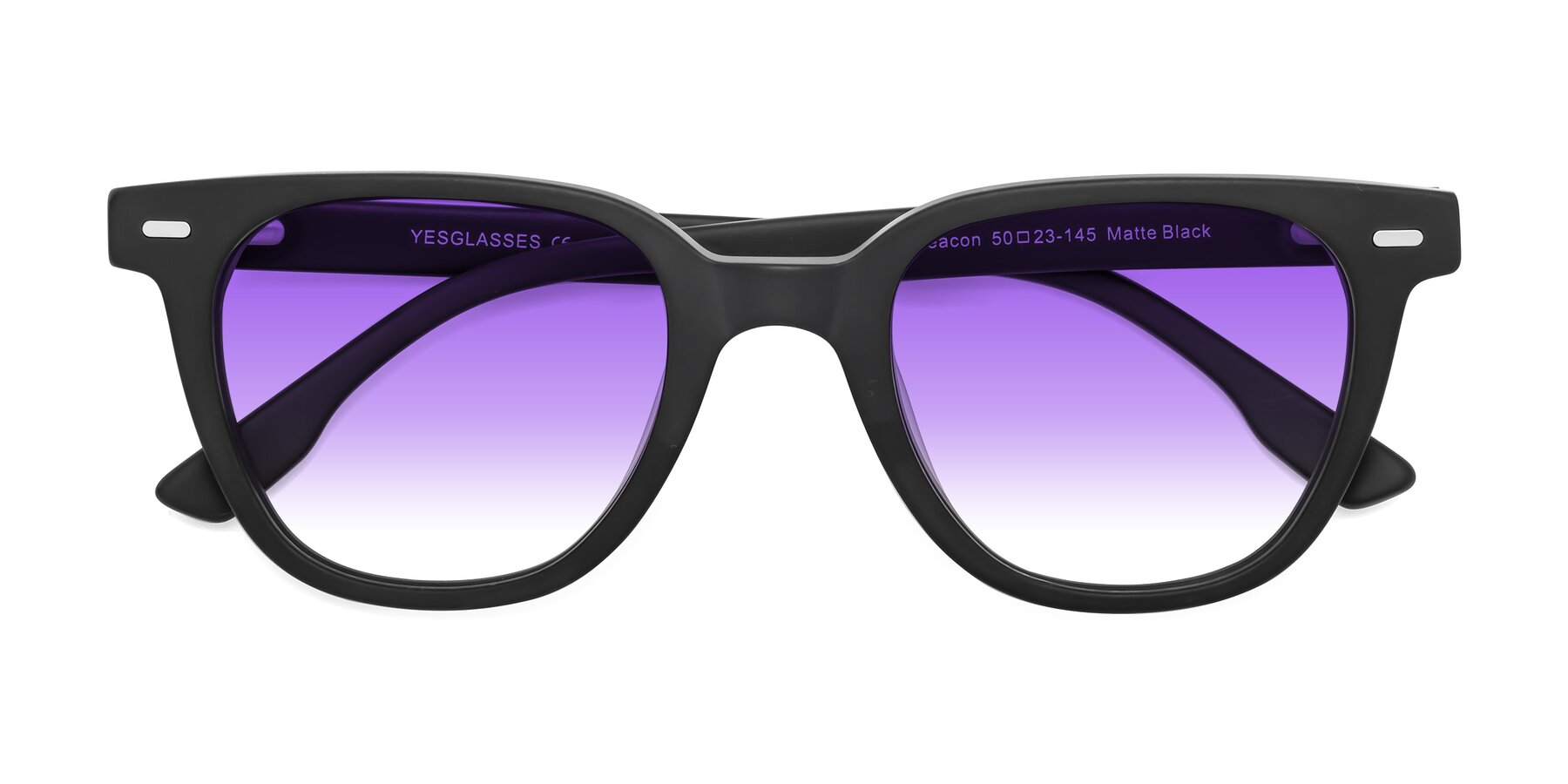 Folded Front of Beacon in Matte Black with Purple Gradient Lenses