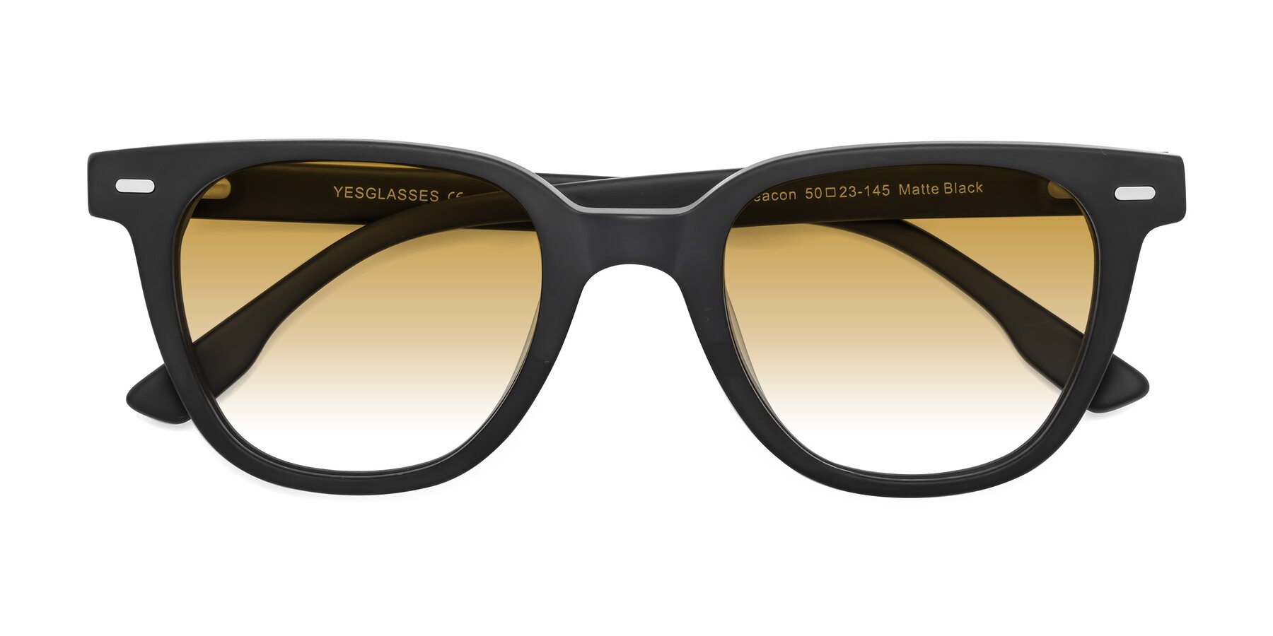 Folded Front of Beacon in Matte Black with Champagne Gradient Lenses