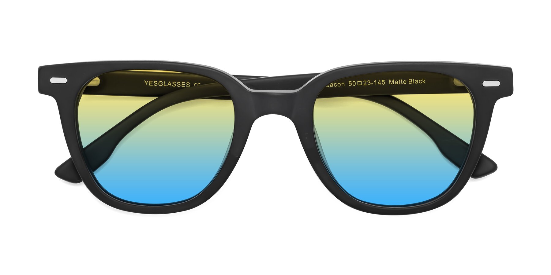 Folded Front of Beacon in Matte Black with Yellow / Blue Gradient Lenses