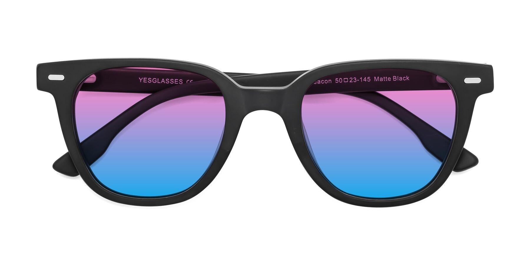 Folded Front of Beacon in Matte Black with Pink / Blue Gradient Lenses