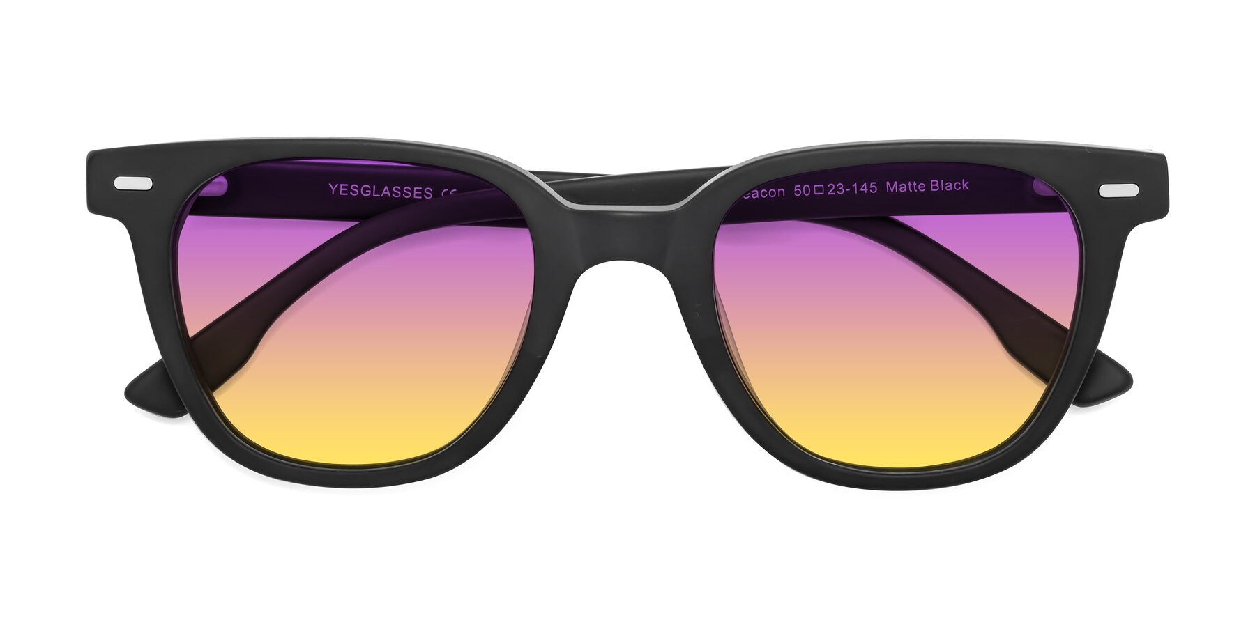 Folded Front of Beacon in Matte Black with Purple / Yellow Gradient Lenses