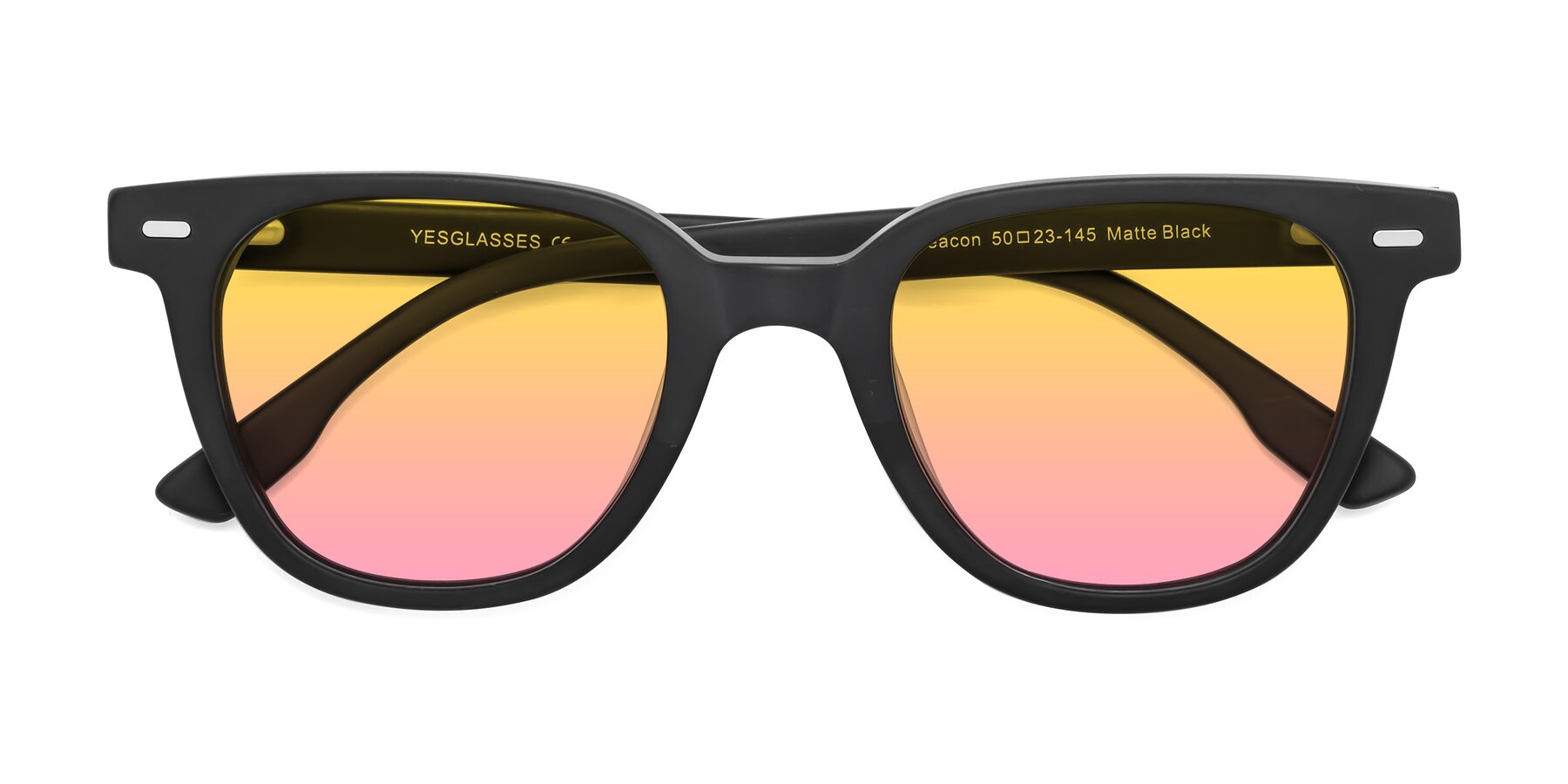 Folded Front of Beacon in Matte Black with Yellow / Pink Gradient Lenses