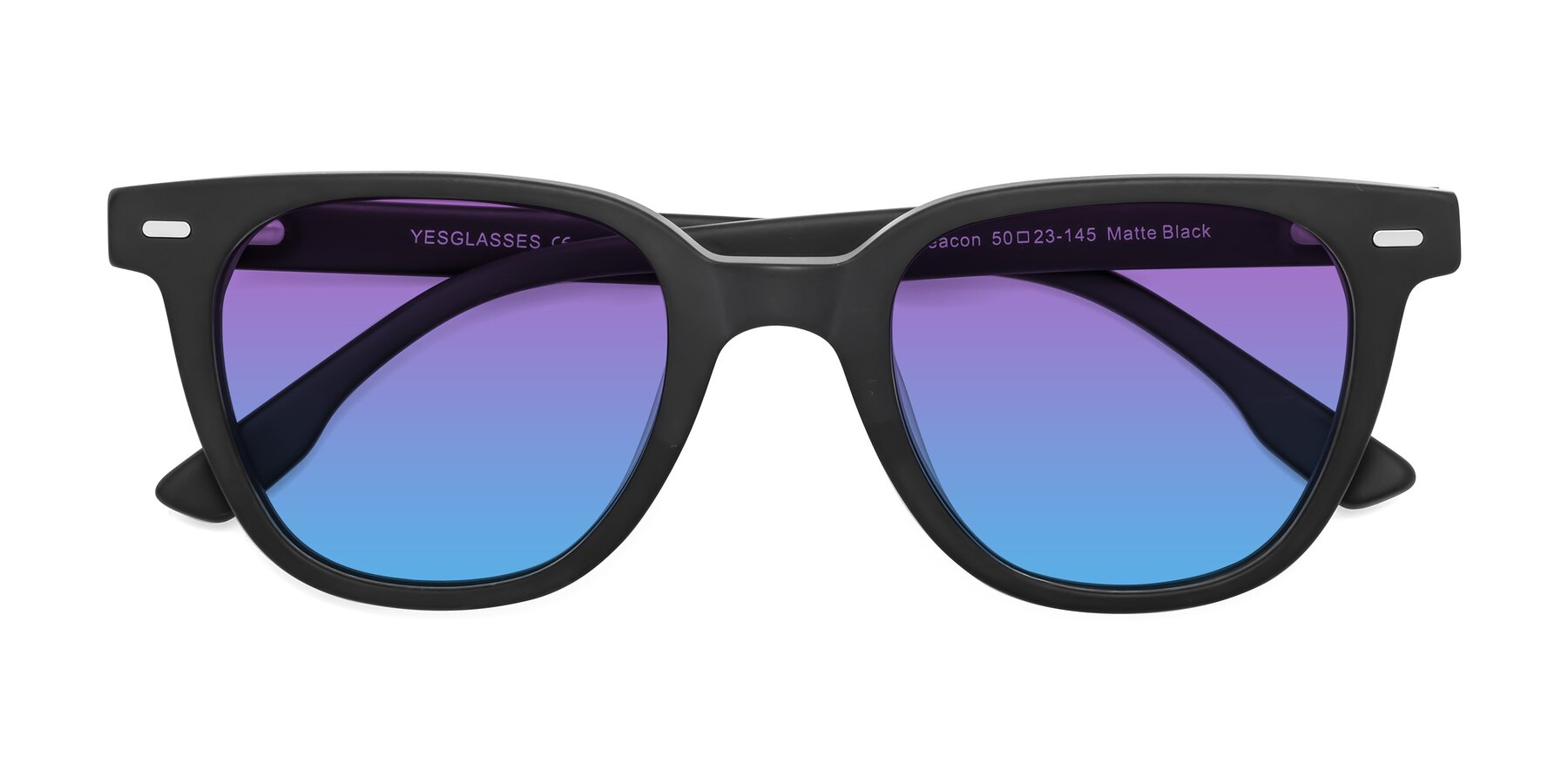 Folded Front of Beacon in Matte Black with Purple / Blue Gradient Lenses
