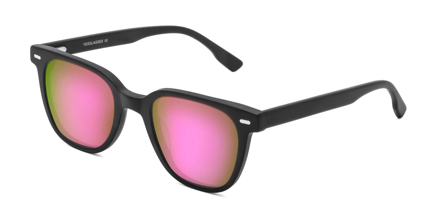Angle of Beacon in Matte Black with Pink Mirrored Lenses