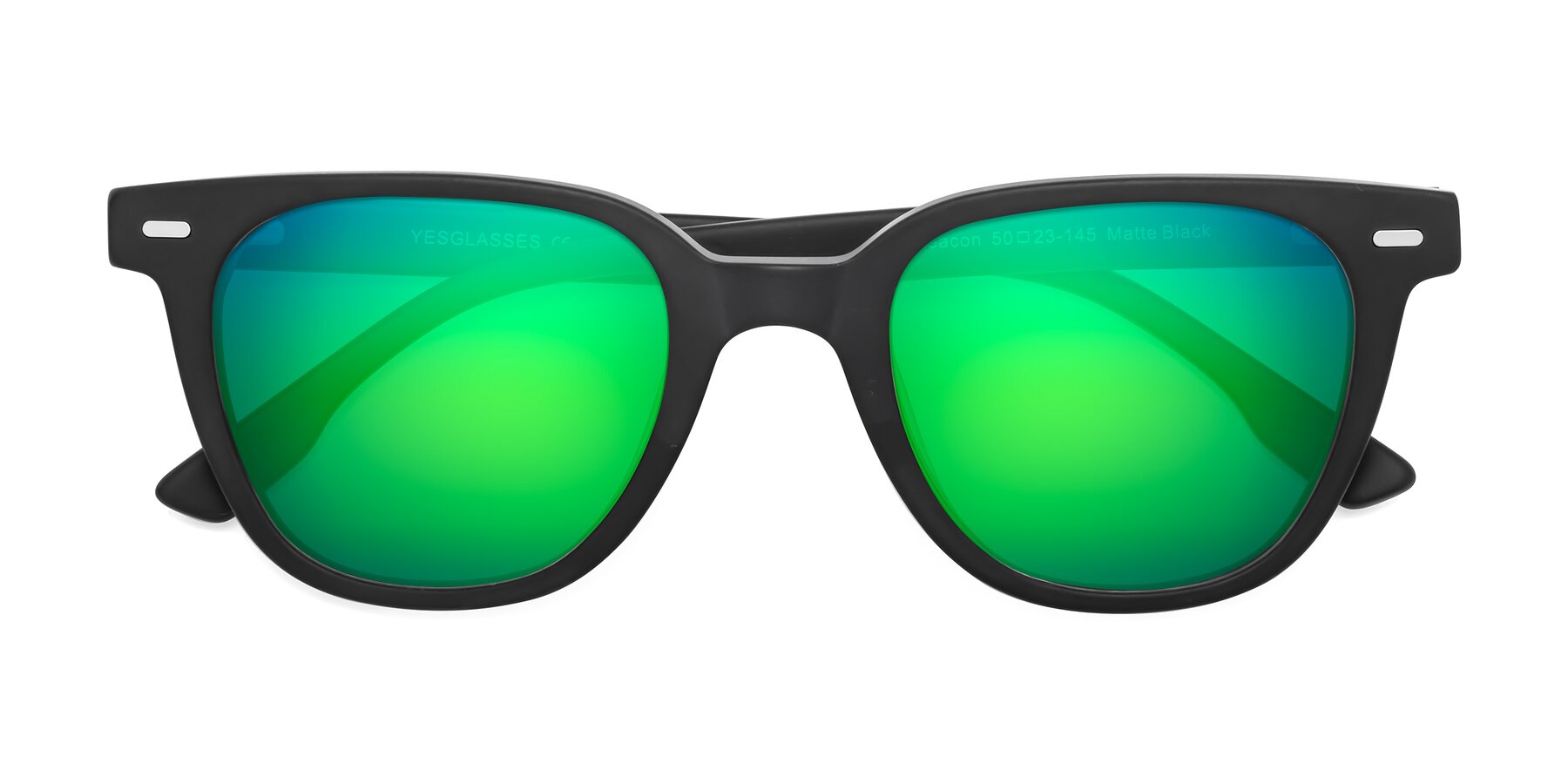 Folded Front of Beacon in Matte Black with Green Mirrored Lenses