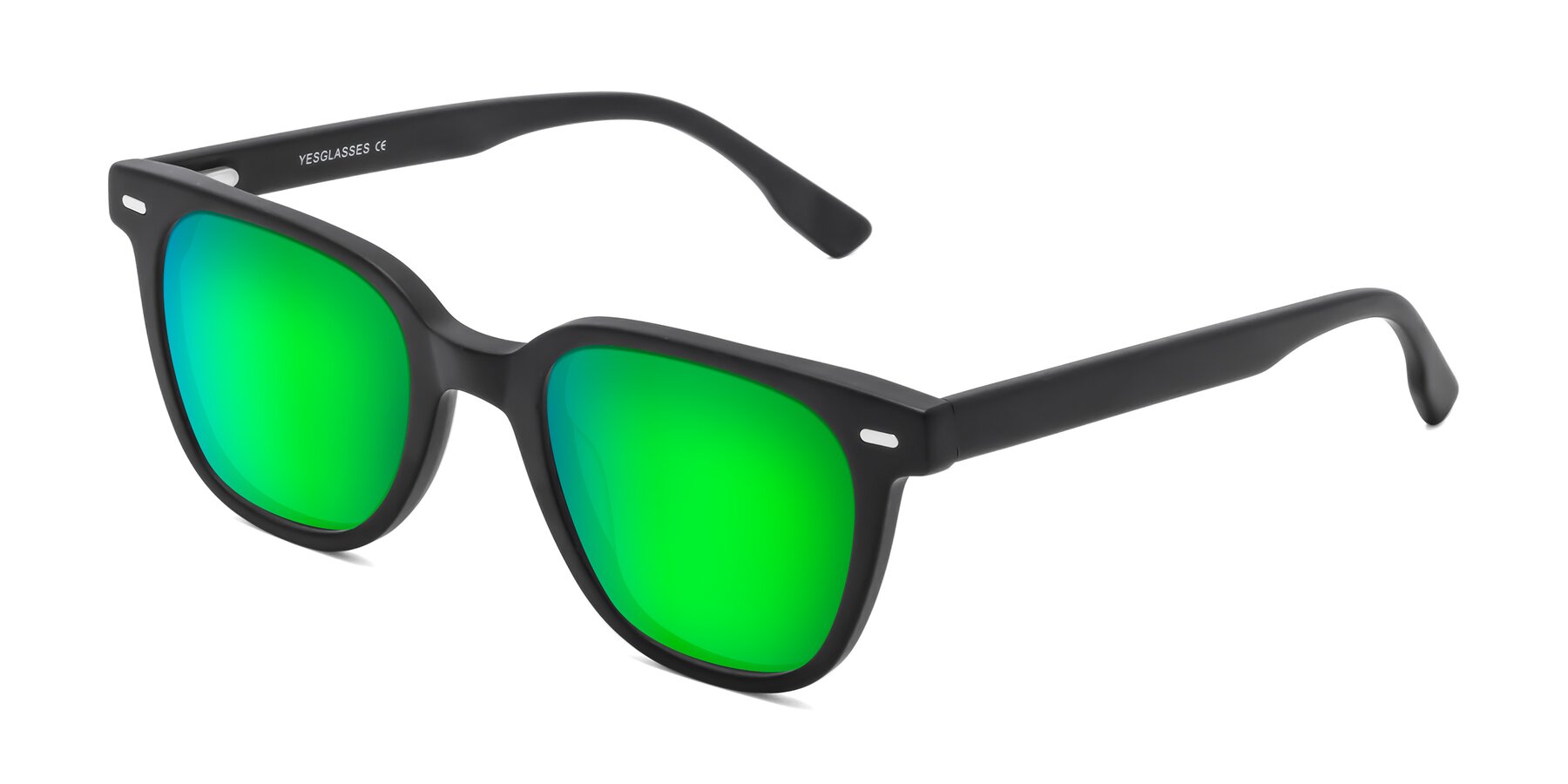 Angle of Beacon in Matte Black with Green Mirrored Lenses