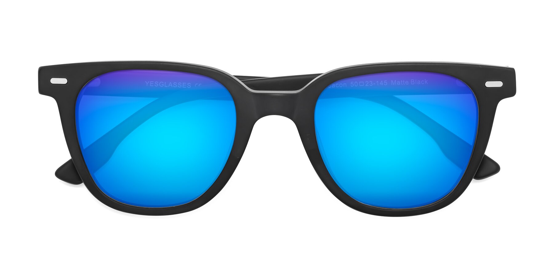 Folded Front of Beacon in Matte Black with Blue Mirrored Lenses