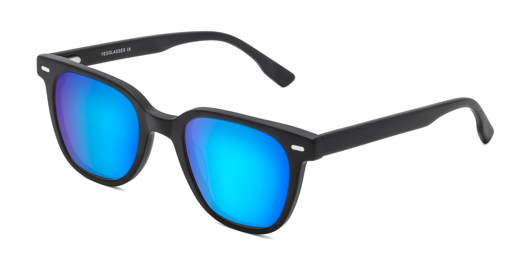 Angle of Beacon in Matte Black with Blue Mirrored Lenses