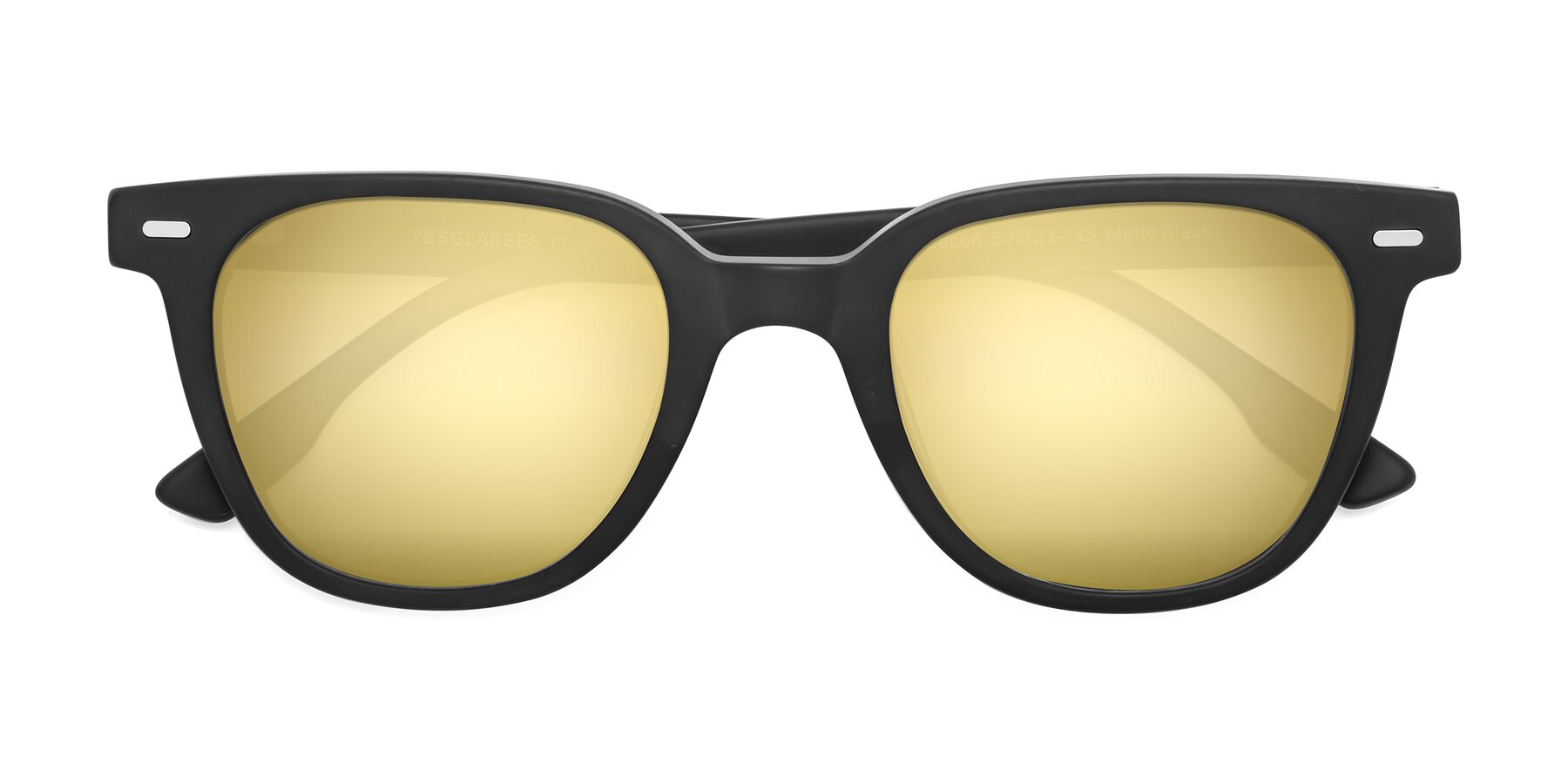 Folded Front of Beacon in Matte Black with Gold Mirrored Lenses