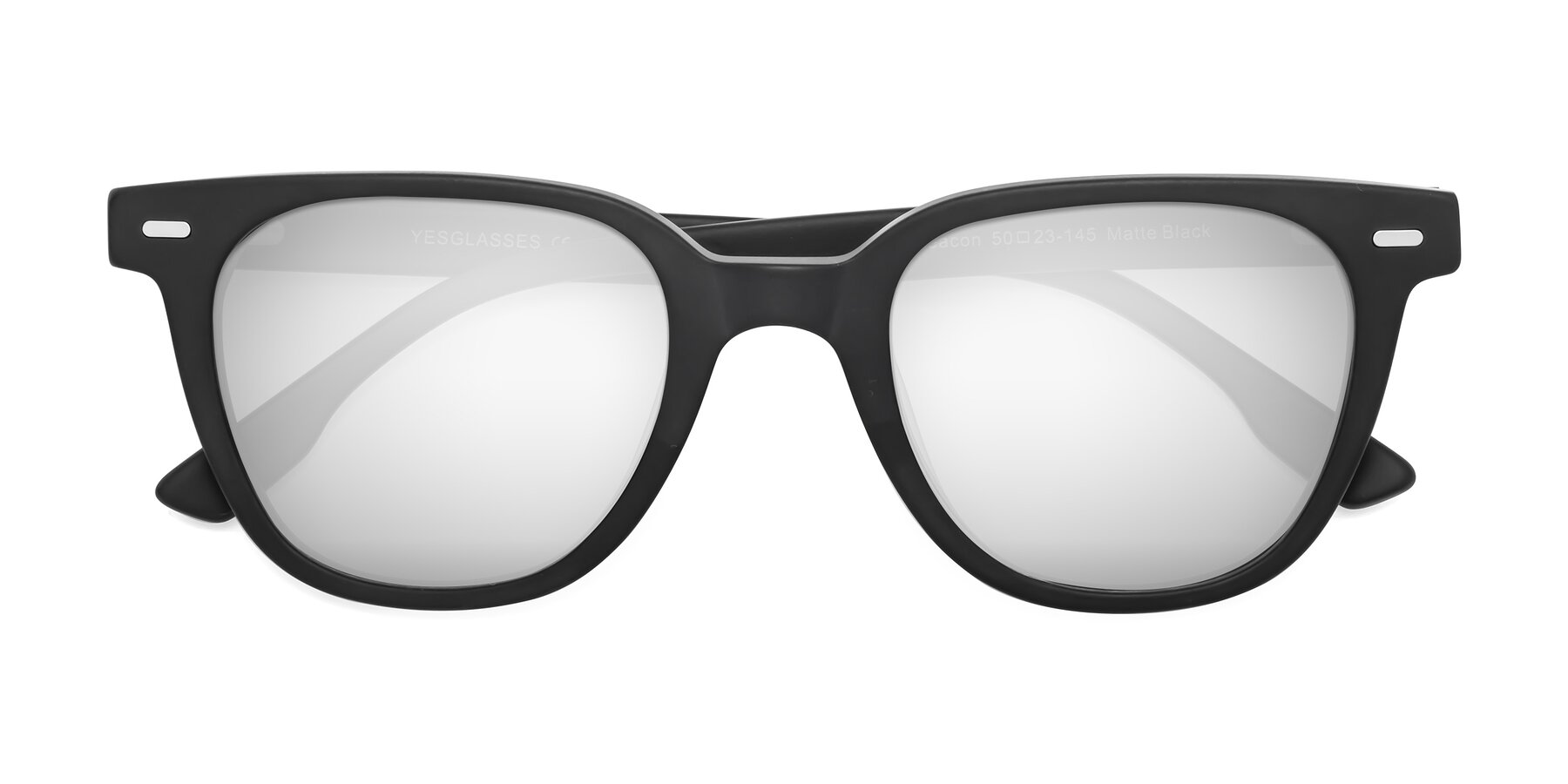 Folded Front of Beacon in Matte Black with Silver Mirrored Lenses