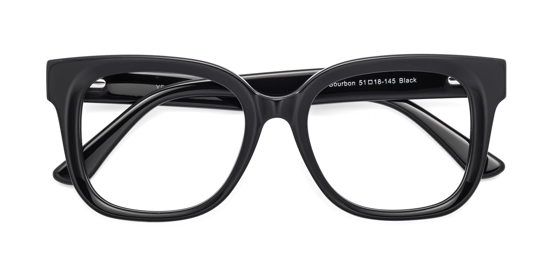 Folded Front of Bourbon in Black with Clear Reading Eyeglass Lenses