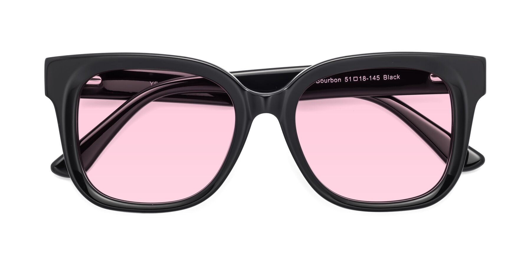 Folded Front of Bourbon in Black with Light Pink Tinted Lenses
