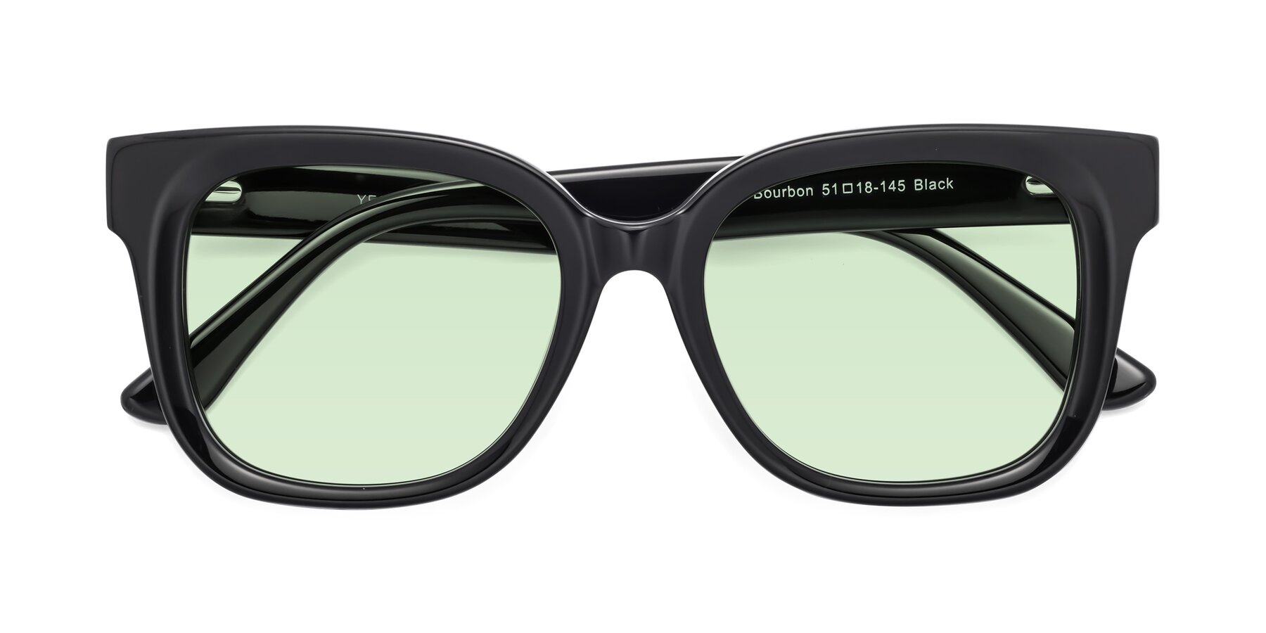 Folded Front of Bourbon in Black with Light Green Tinted Lenses