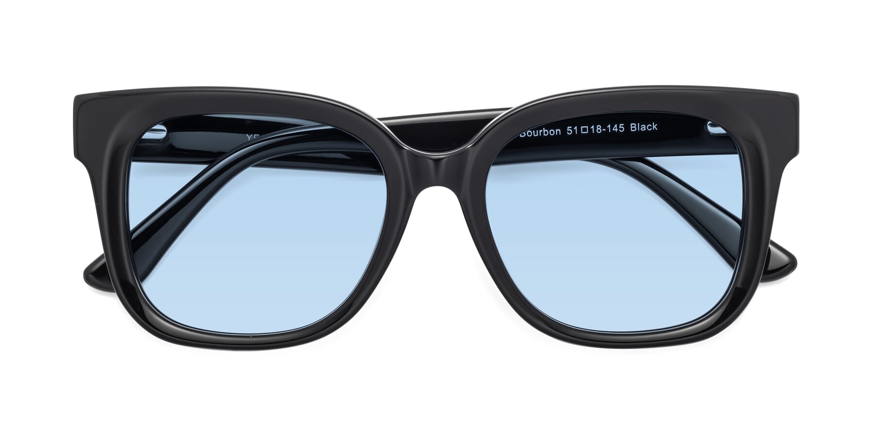 Folded Front of Bourbon in Black with Light Blue Tinted Lenses