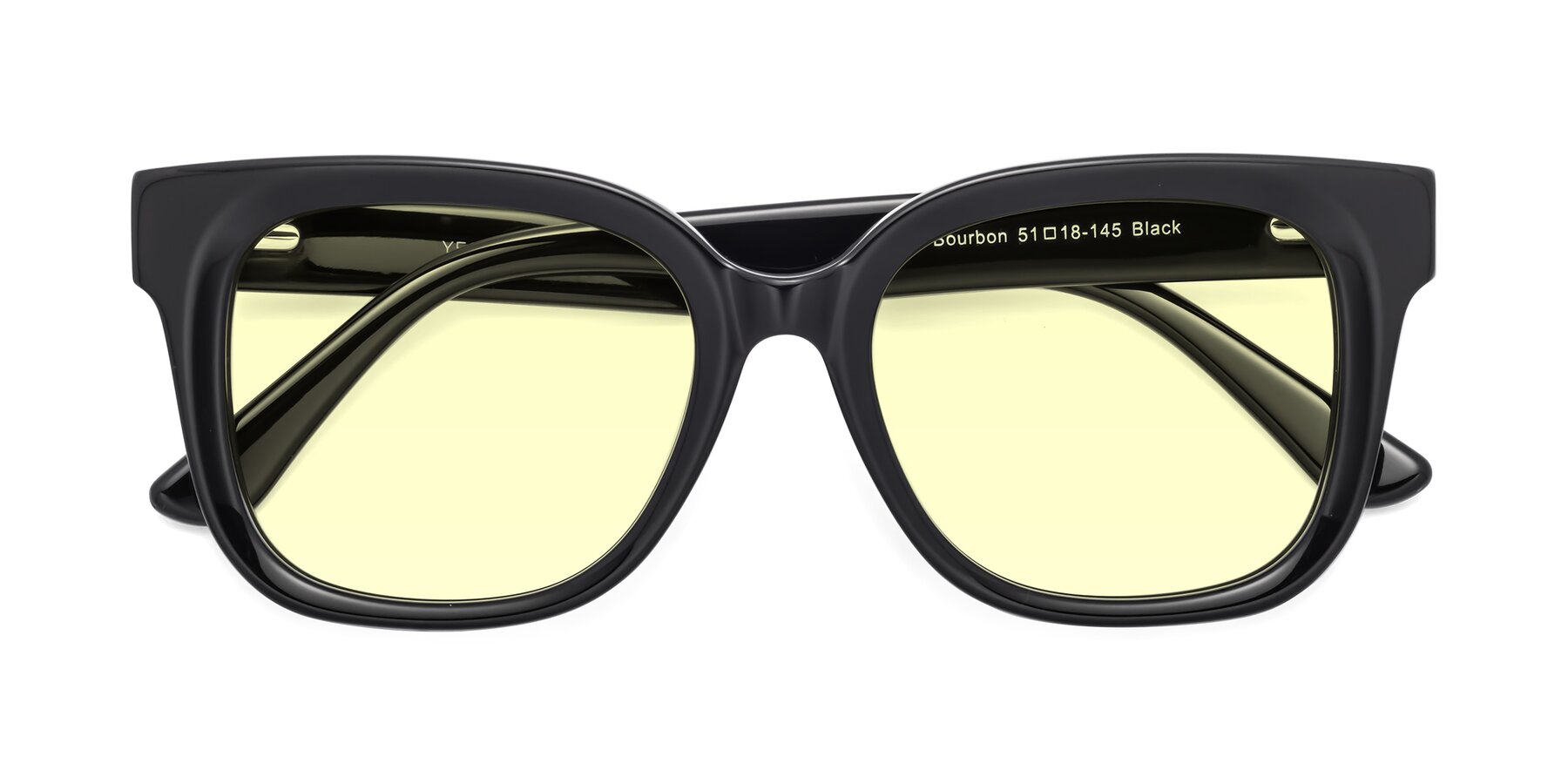 Folded Front of Bourbon in Black with Light Yellow Tinted Lenses