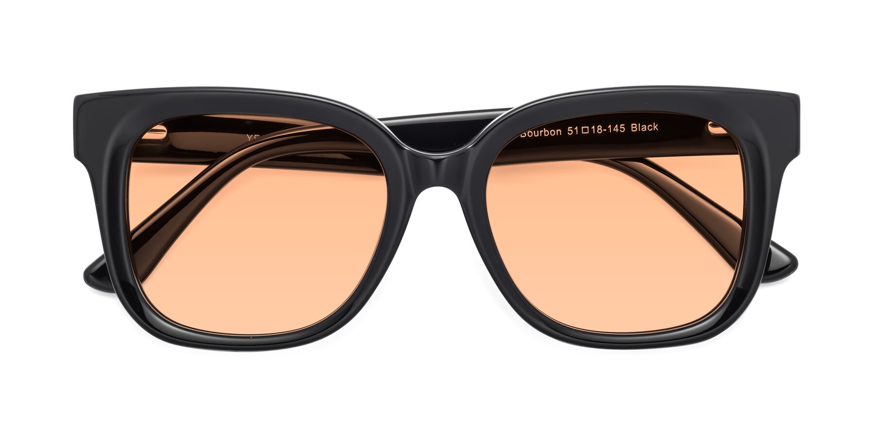 Folded Front of Bourbon in Black with Light Orange Tinted Lenses