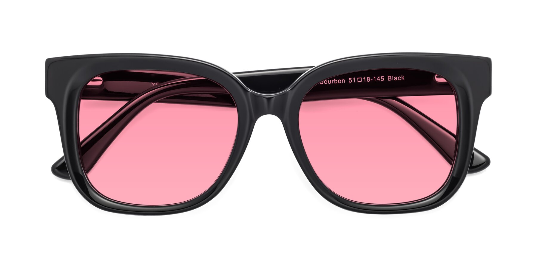 Folded Front of Bourbon in Black with Pink Tinted Lenses