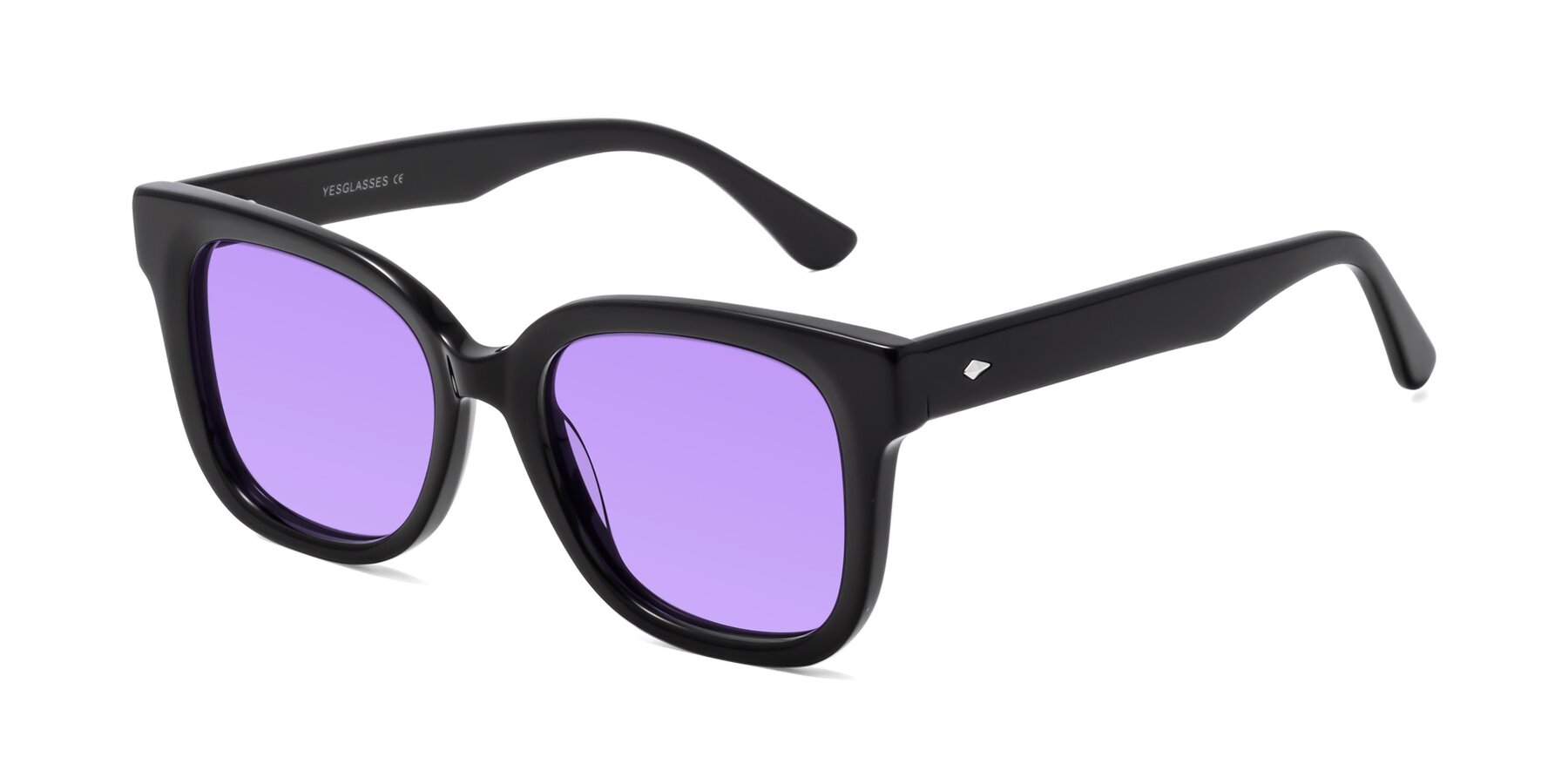 Angle of Bourbon in Black with Medium Purple Tinted Lenses