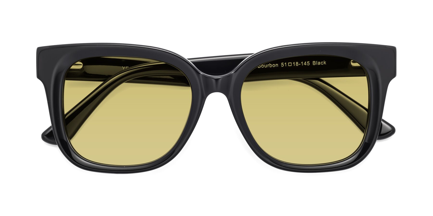Folded Front of Bourbon in Black with Medium Champagne Tinted Lenses