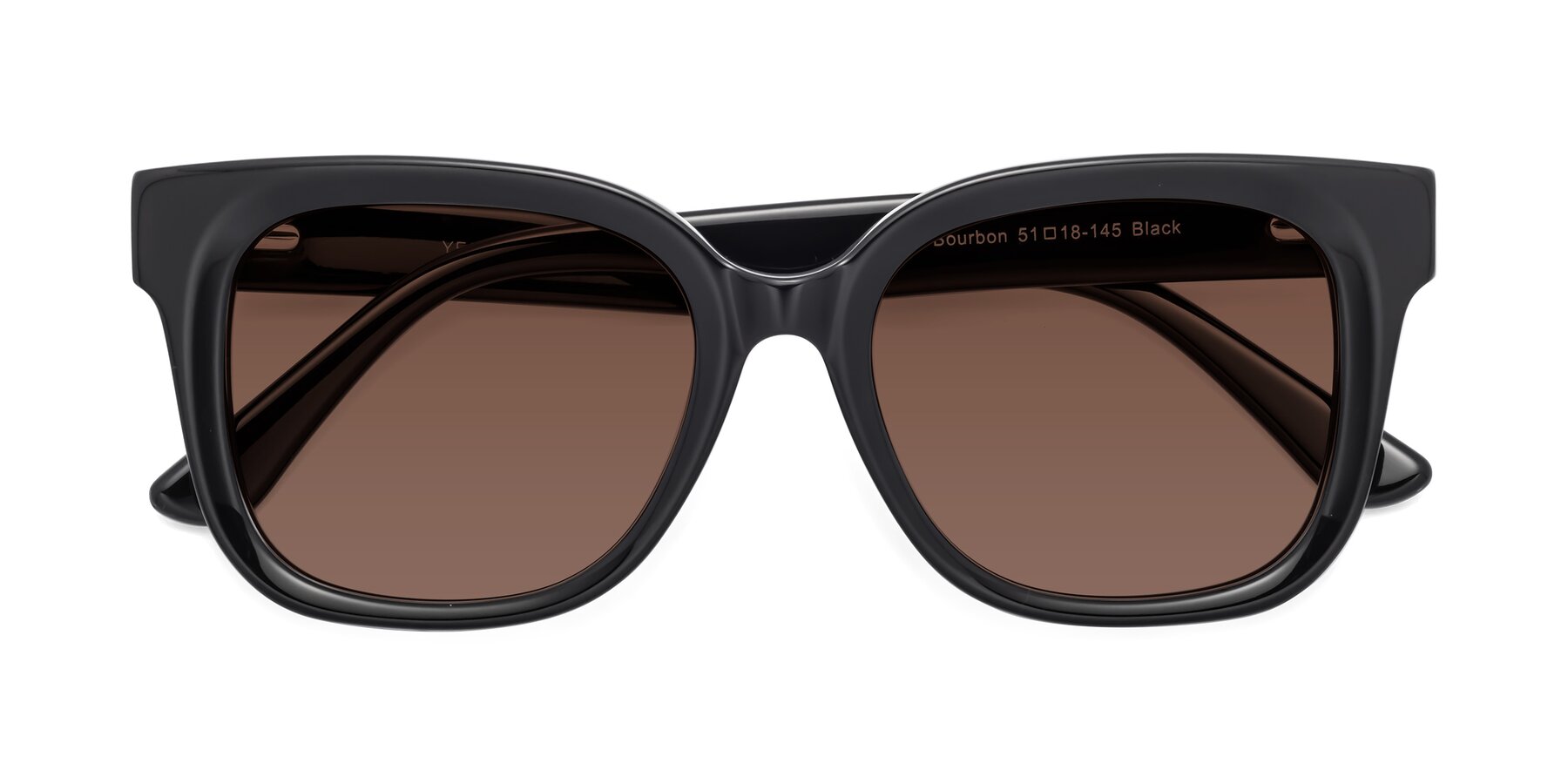 Folded Front of Bourbon in Black with Brown Tinted Lenses