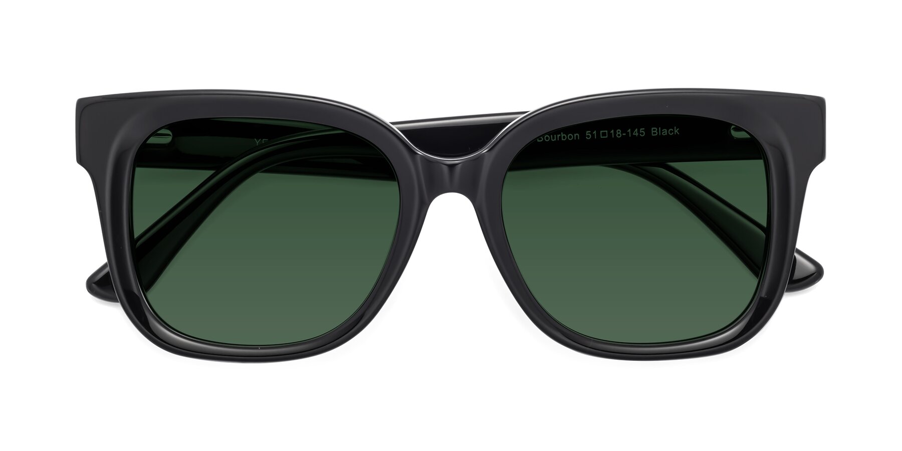 Folded Front of Bourbon in Black with Green Tinted Lenses