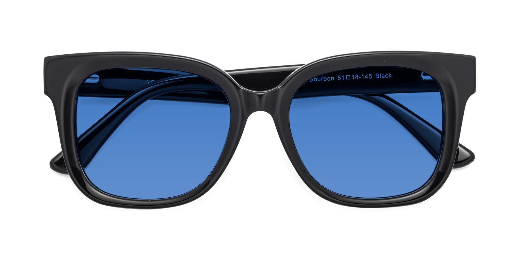 Folded Front of Bourbon in Black with Blue Tinted Lenses