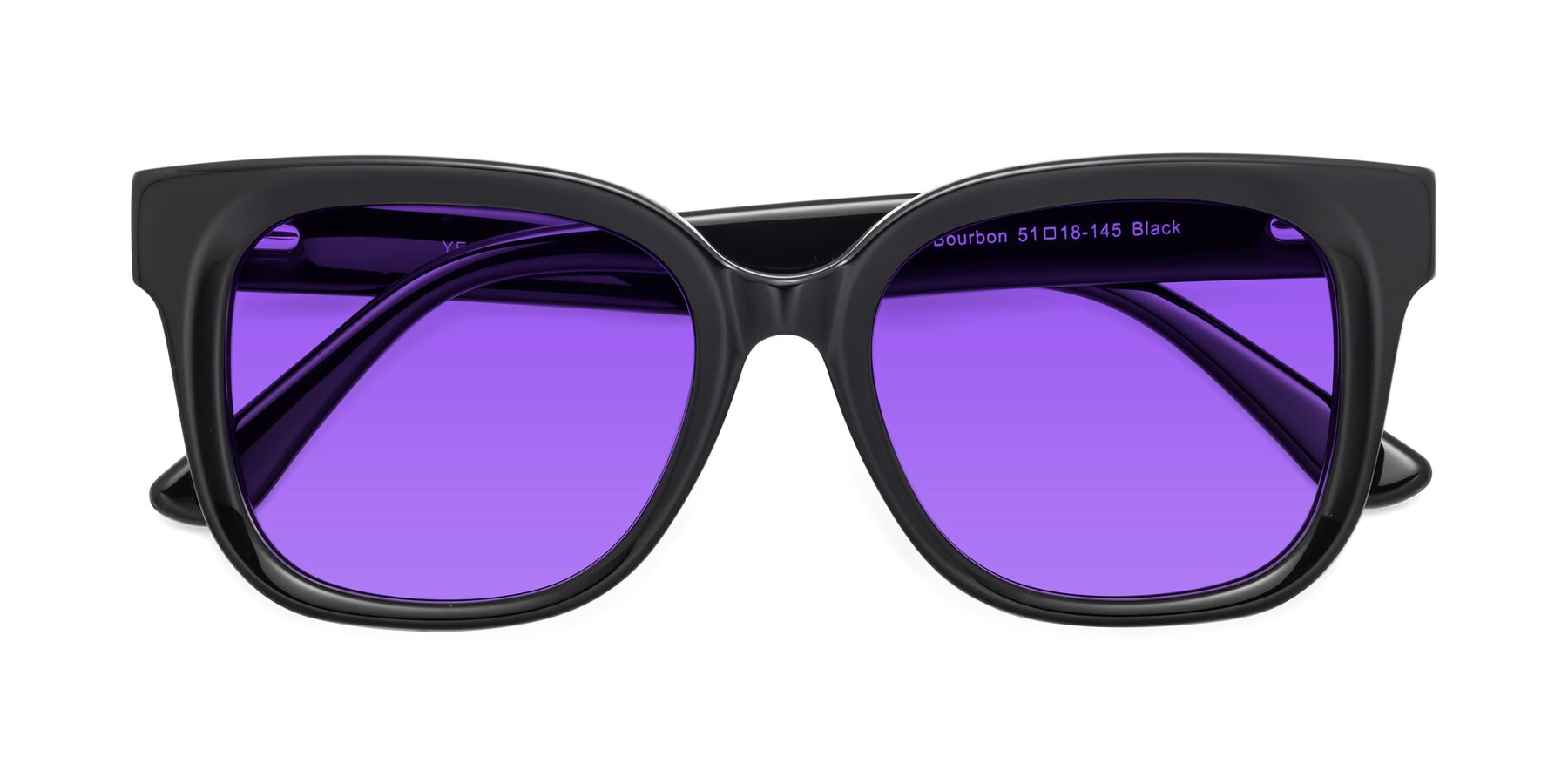 Folded Front of Bourbon in Black with Purple Tinted Lenses