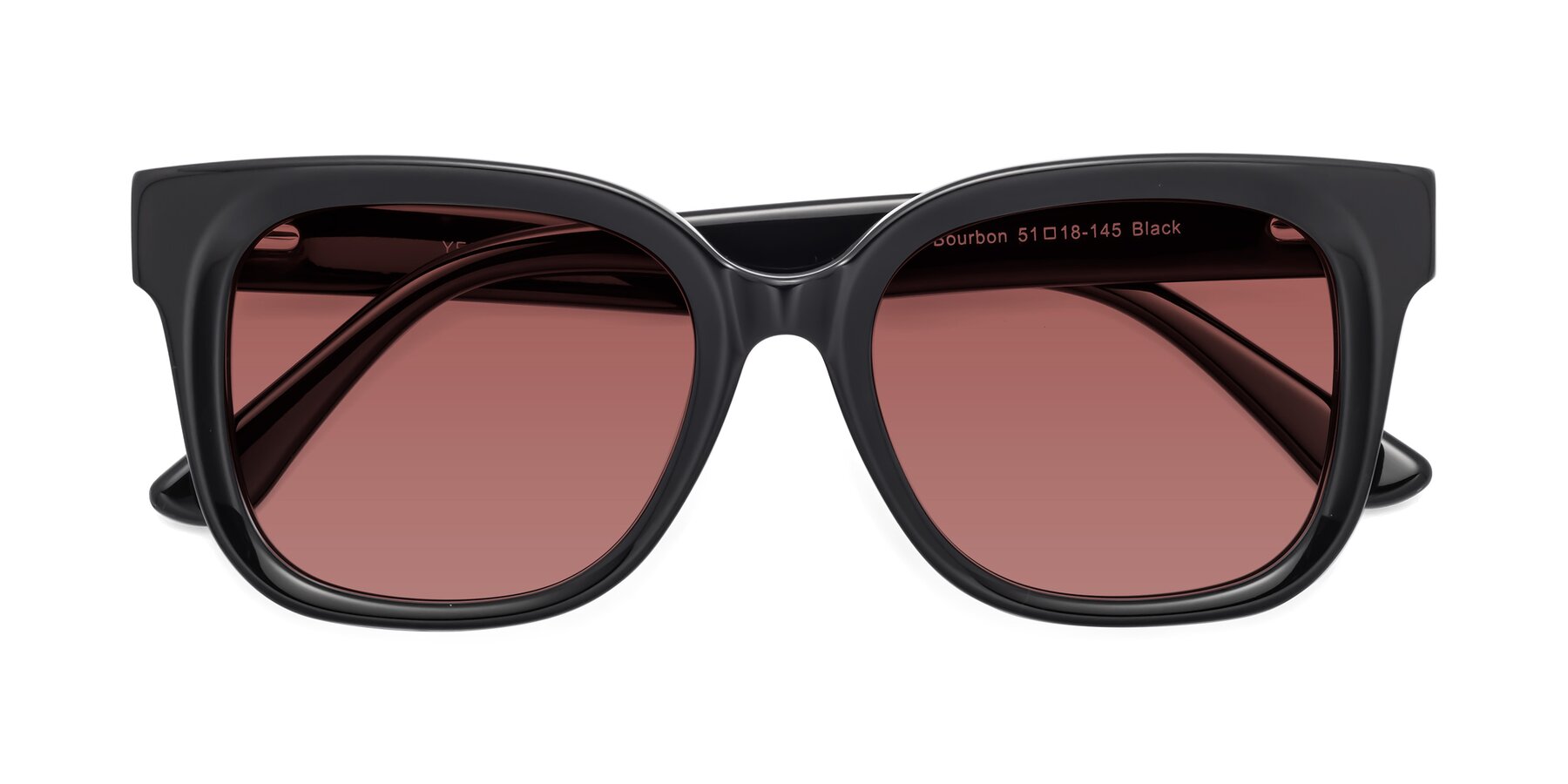 Folded Front of Bourbon in Black with Garnet Tinted Lenses