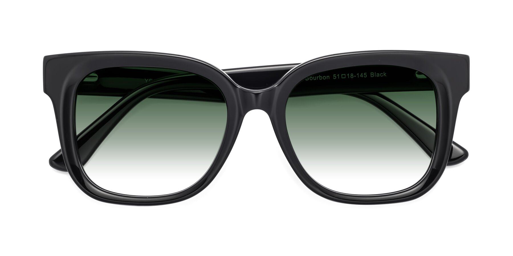 Folded Front of Bourbon in Black with Green Gradient Lenses