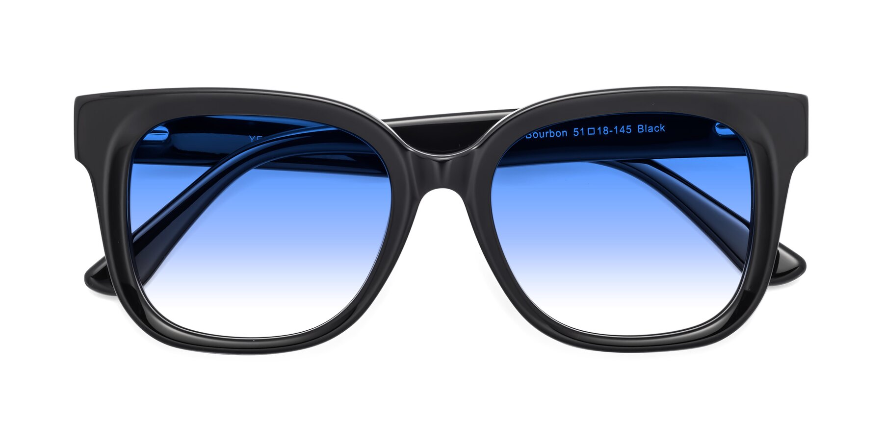 Folded Front of Bourbon in Black with Blue Gradient Lenses