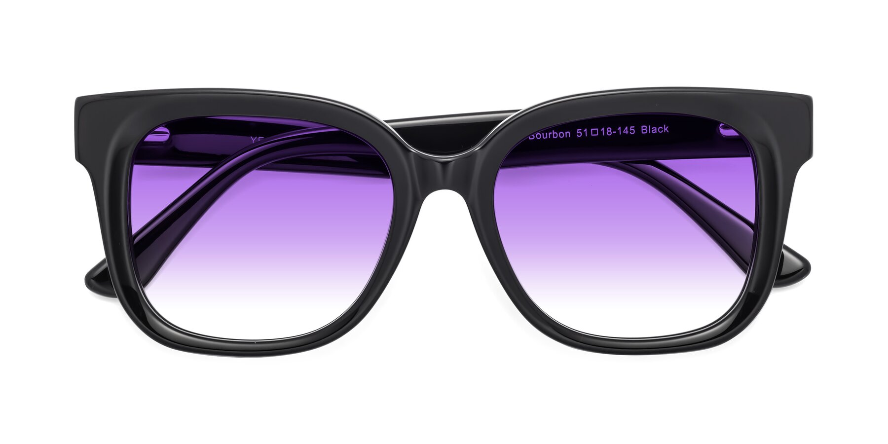 Folded Front of Bourbon in Black with Purple Gradient Lenses