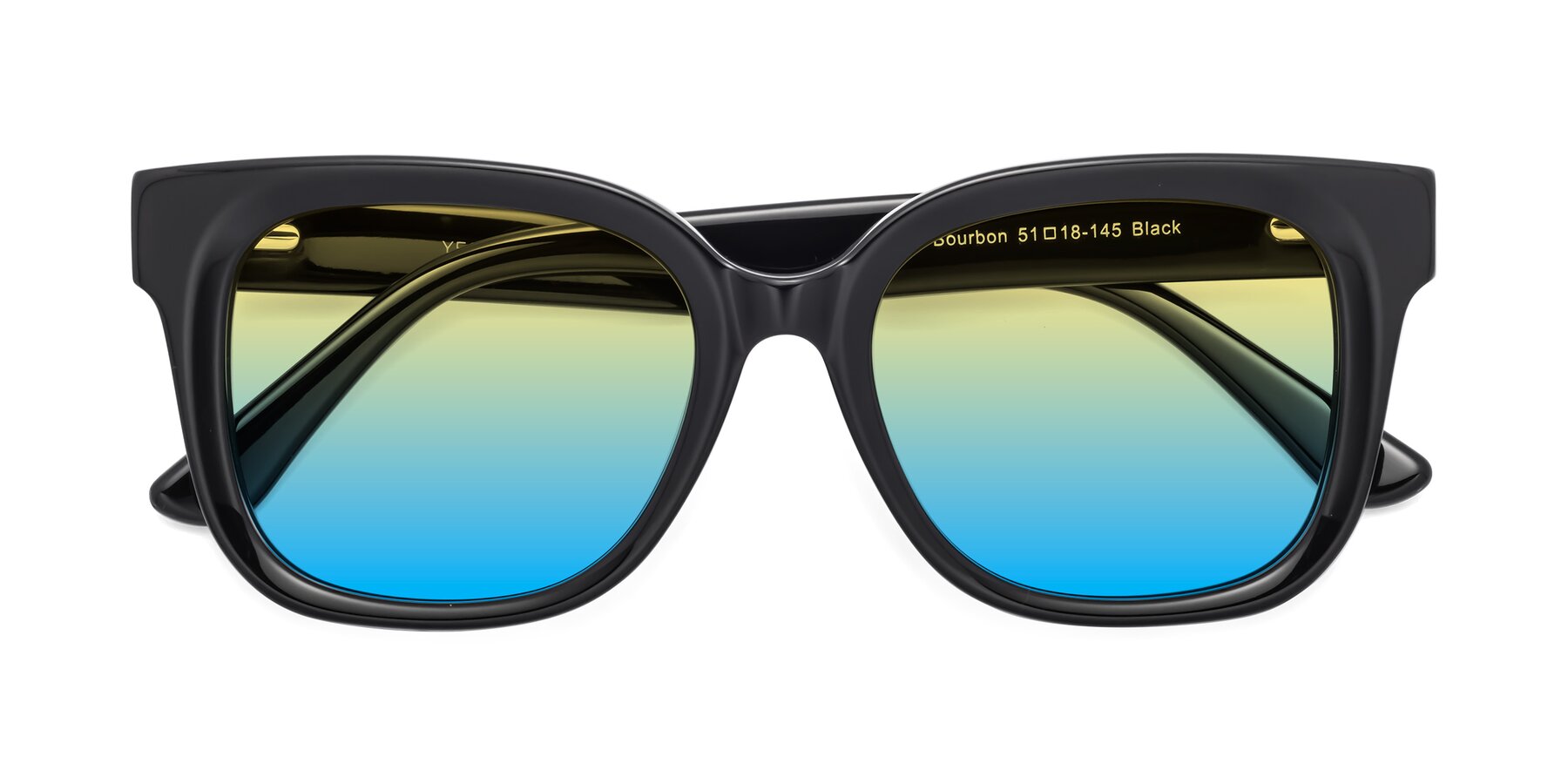 Folded Front of Bourbon in Black with Yellow / Blue Gradient Lenses
