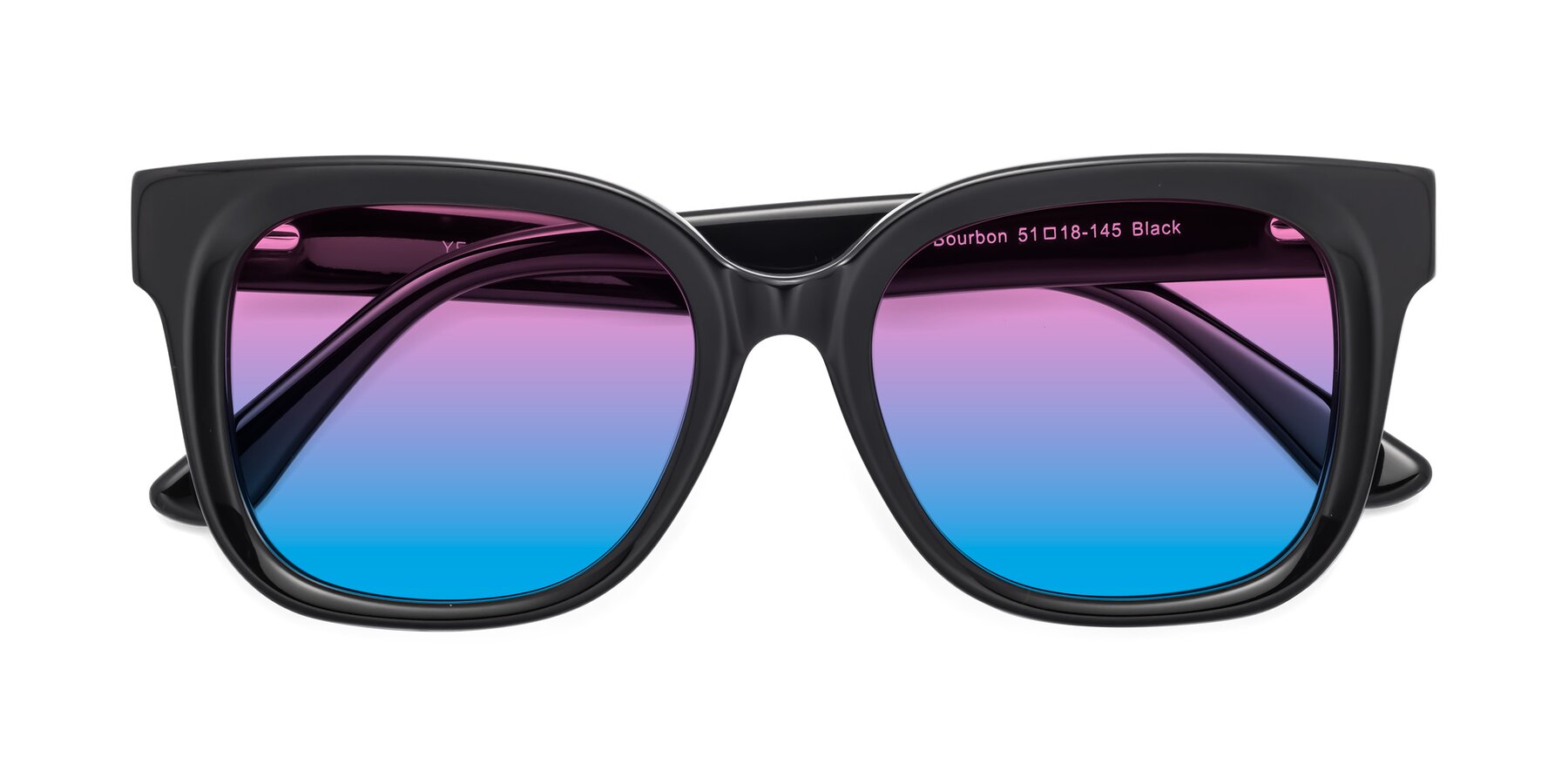 Folded Front of Bourbon in Black with Pink / Blue Gradient Lenses