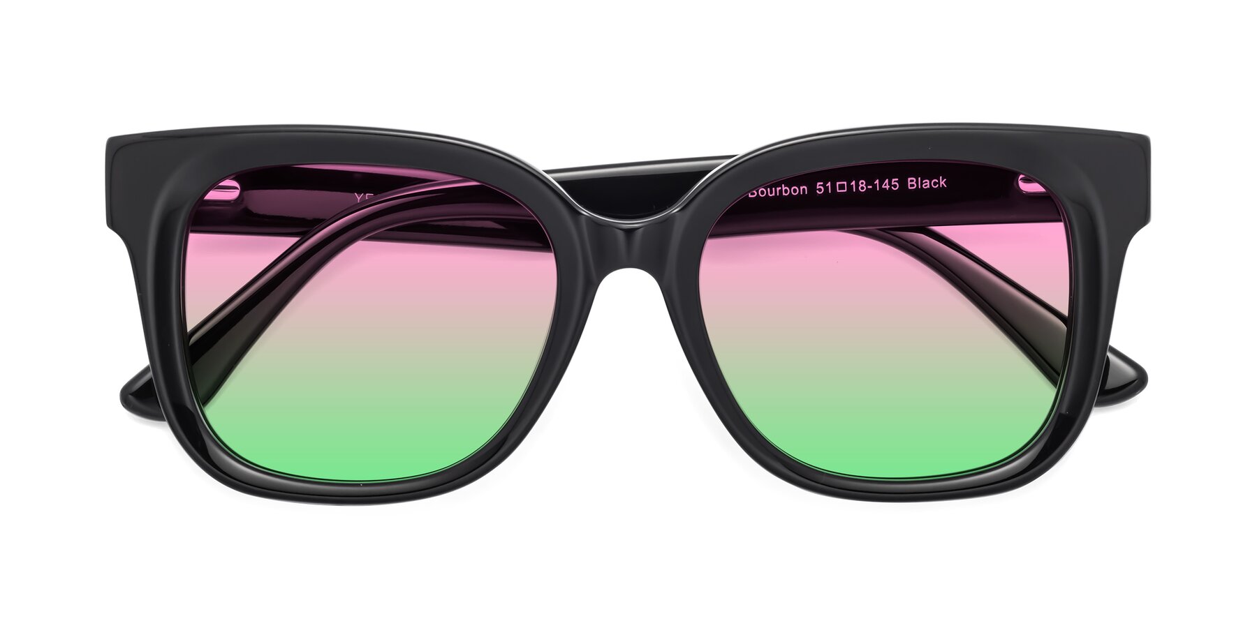 Folded Front of Bourbon in Black with Pink / Green Gradient Lenses