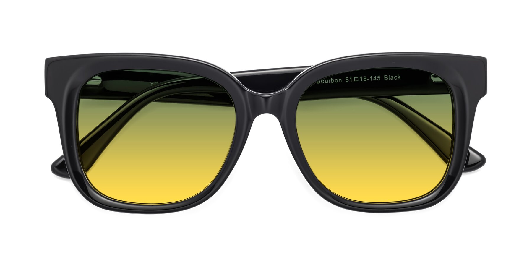 Folded Front of Bourbon in Black with Green / Yellow Gradient Lenses