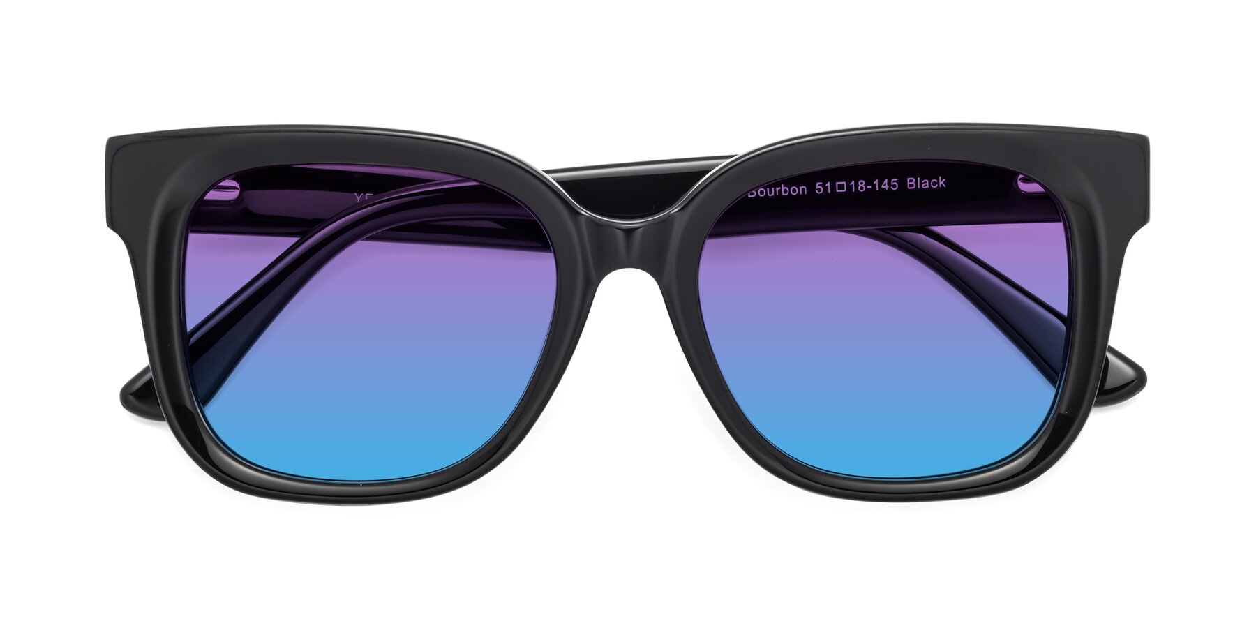 Folded Front of Bourbon in Black with Purple / Blue Gradient Lenses