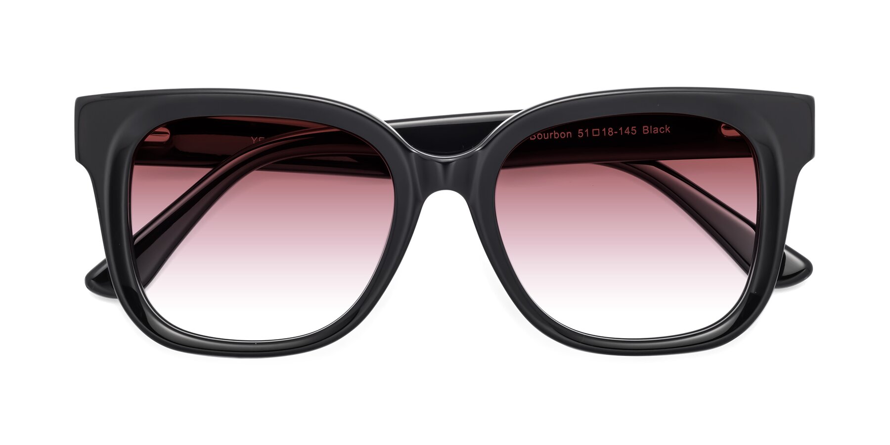 Folded Front of Bourbon in Black with Garnet Gradient Lenses