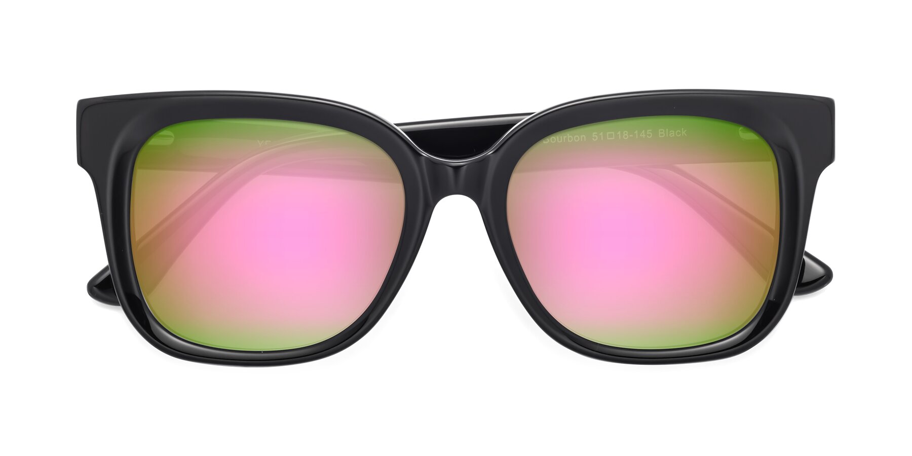 Folded Front of Bourbon in Black with Pink Mirrored Lenses