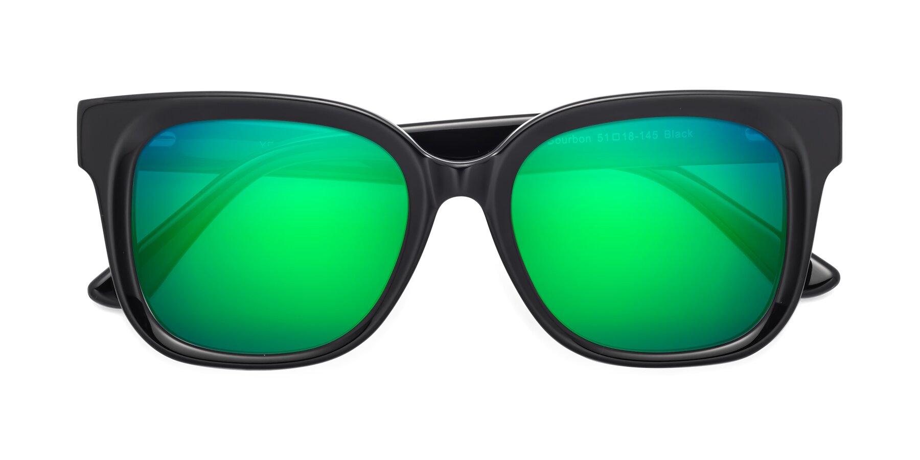 Folded Front of Bourbon in Black with Green Mirrored Lenses