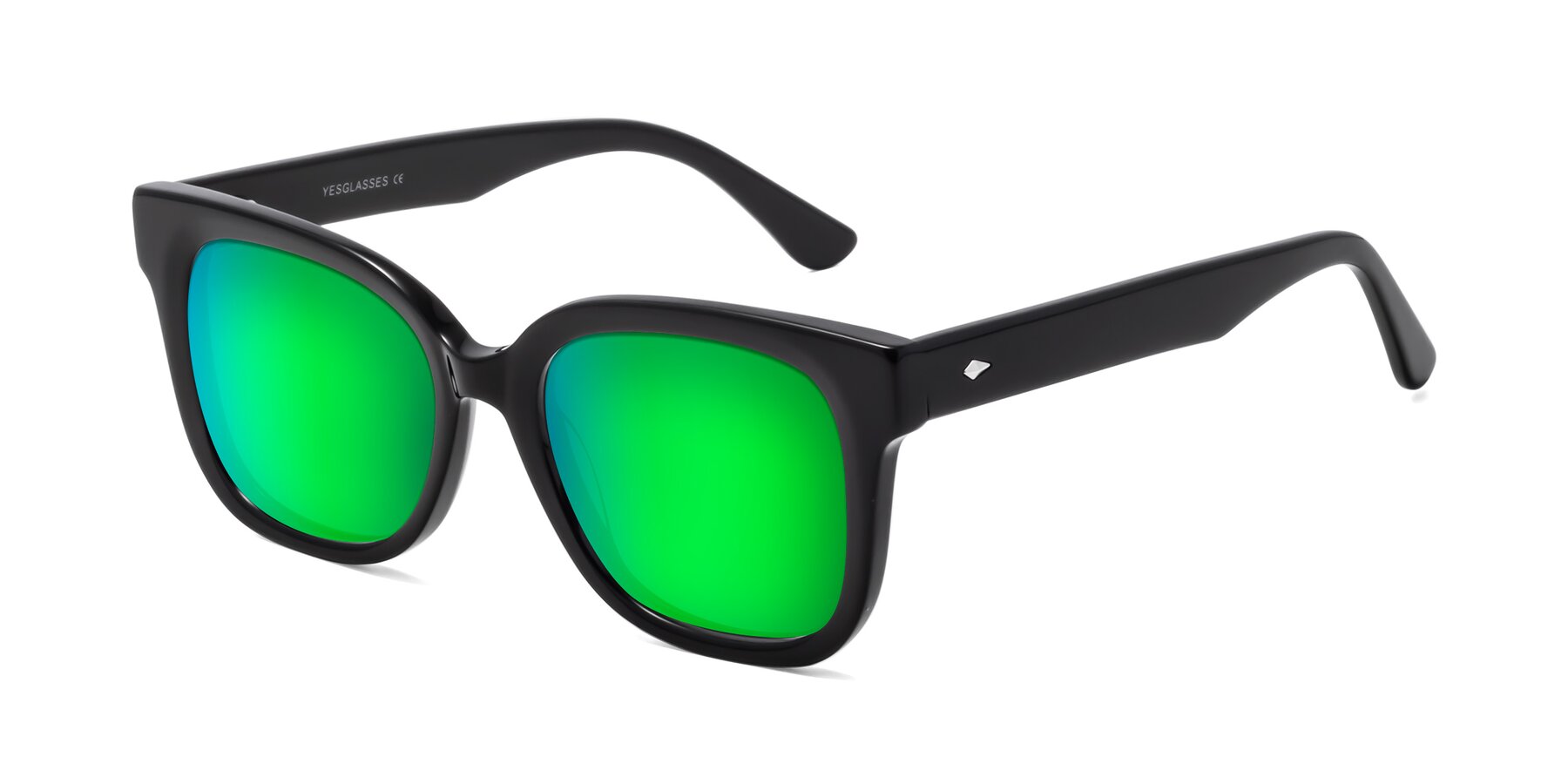 Angle of Bourbon in Black with Green Mirrored Lenses