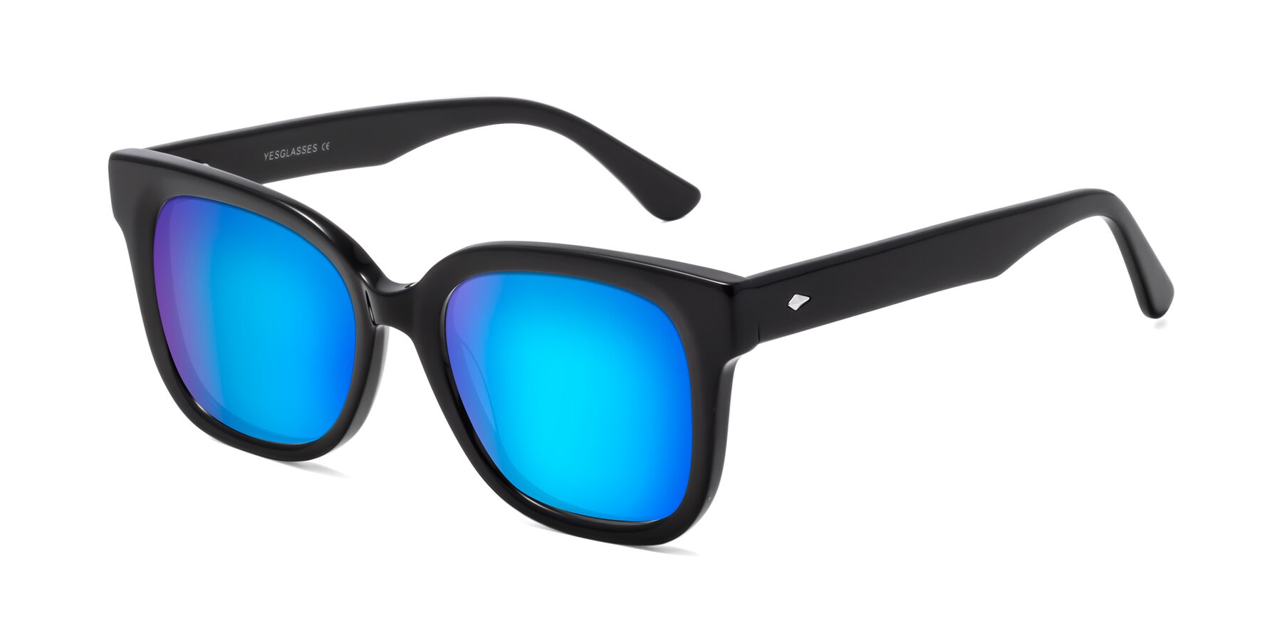 Angle of Bourbon in Black with Blue Mirrored Lenses