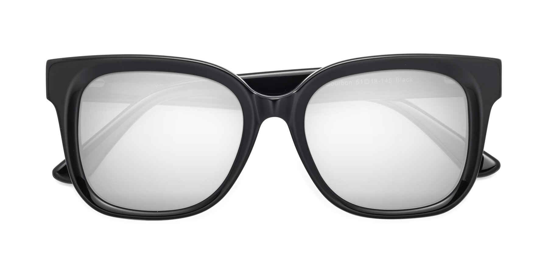 Folded Front of Bourbon in Black with Silver Mirrored Lenses