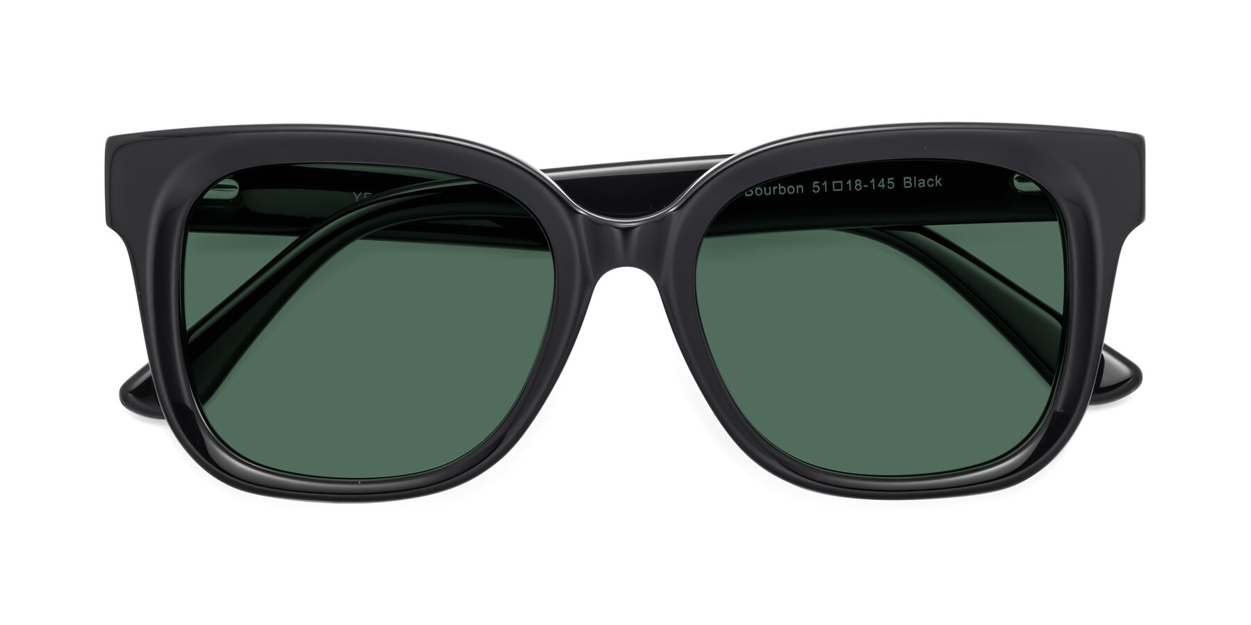 Folded Front of Bourbon in Black with Green Polarized Lenses