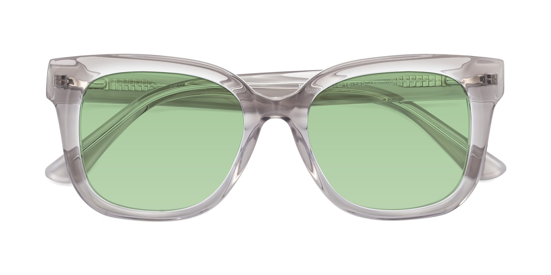Folded Front of Bourbon in Transparent Gray with Medium Green Tinted Lenses