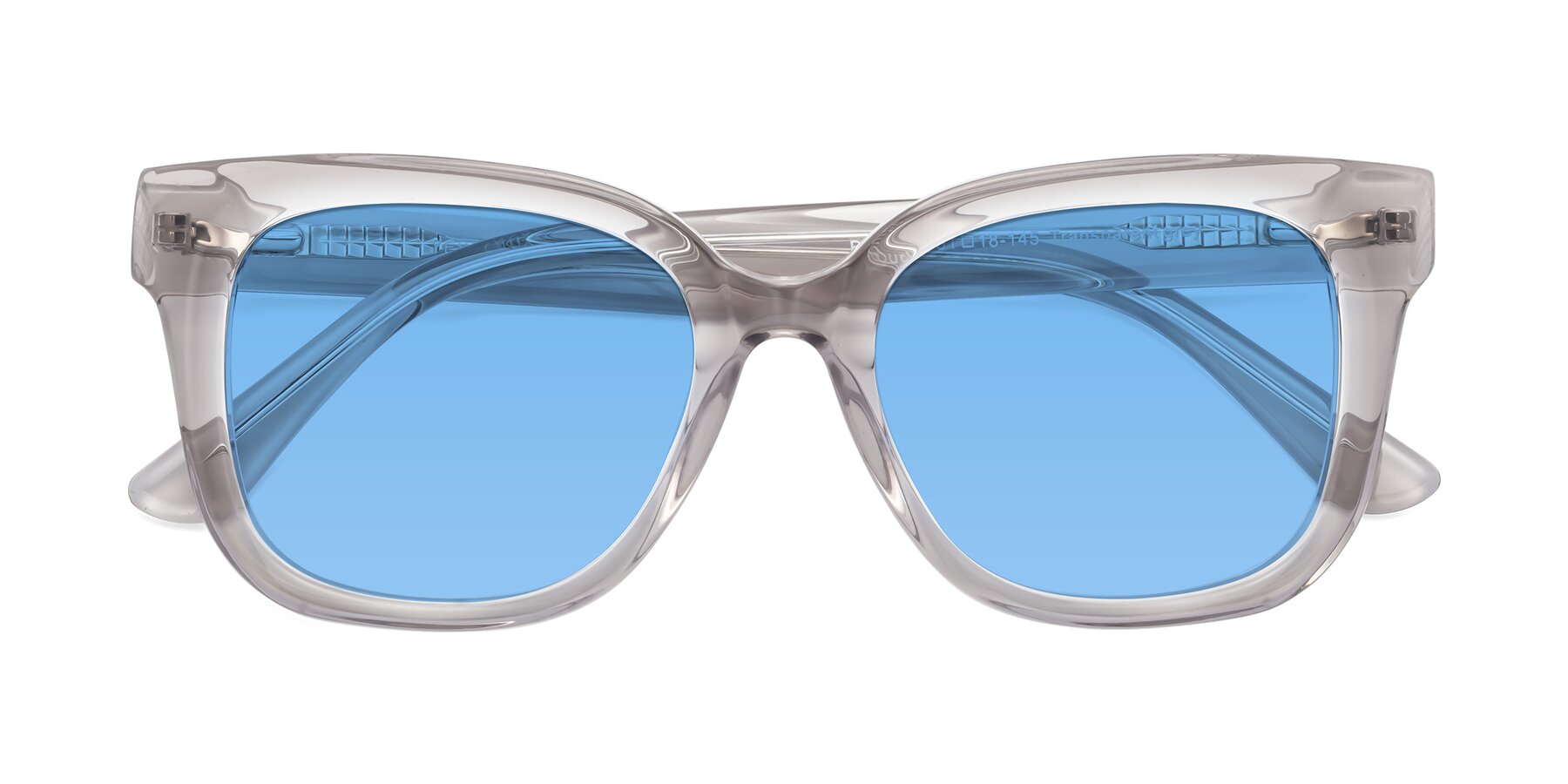 Folded Front of Bourbon in Transparent Gray with Medium Blue Tinted Lenses